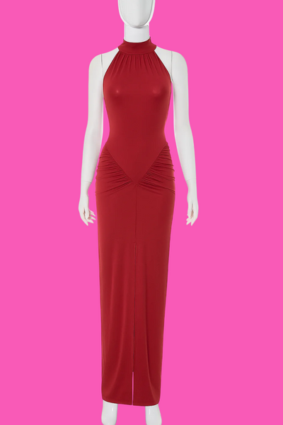 Mozision Halter Ruched Sleeveless Dress for Women
