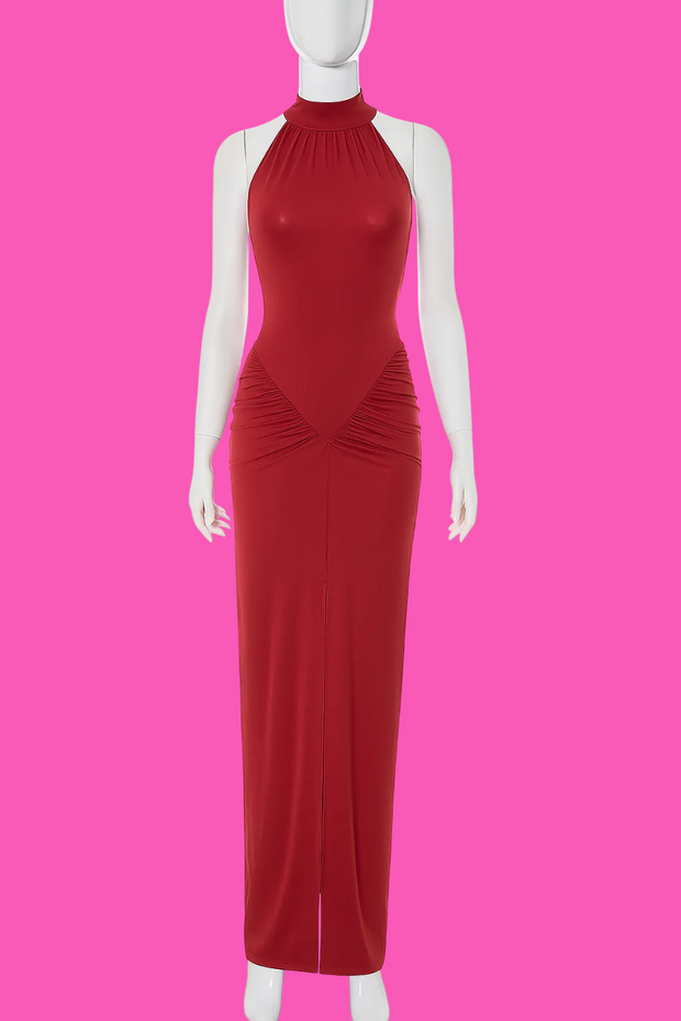 Mozision Halter Ruched Sleeveless Dress for Women