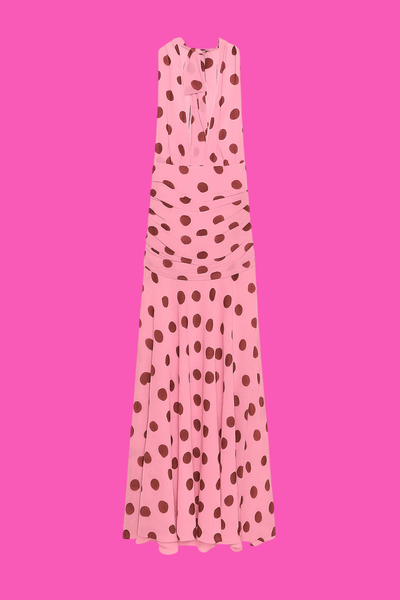 Pink Chiffon Polka Dot Printing Halter