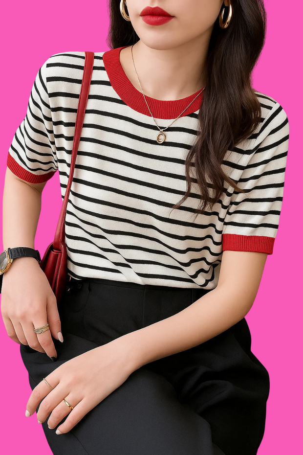 2025 Stripe Tops Women Knitted