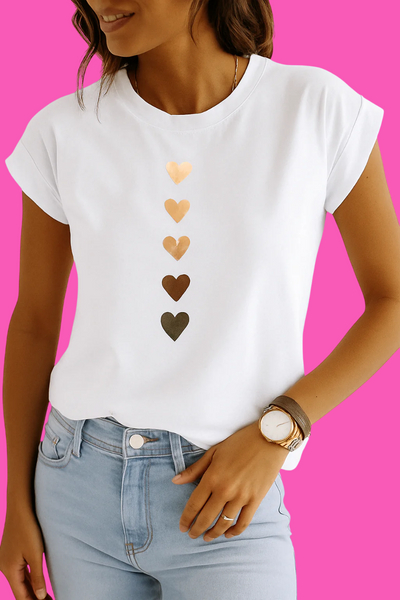 Love Heart Print Women Summer T Shirt Casual Style
