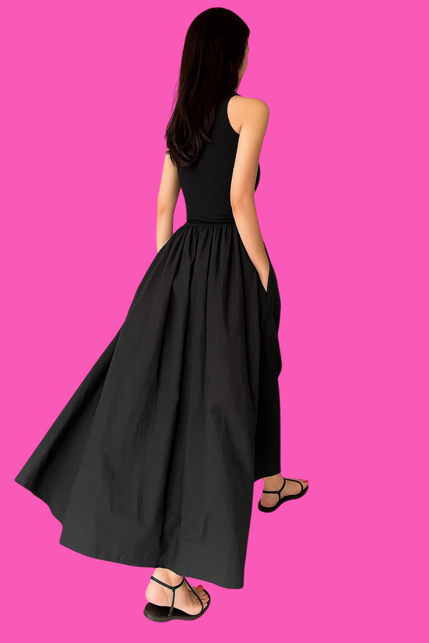 New Summer Simple Elegant Black Long Dress