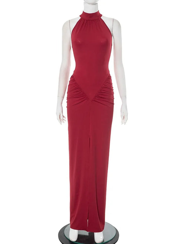 Mozision Halter Ruched Sleeveless Dress for Women