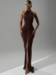 Mozision Halter Ruched Sleeveless Dress for Women