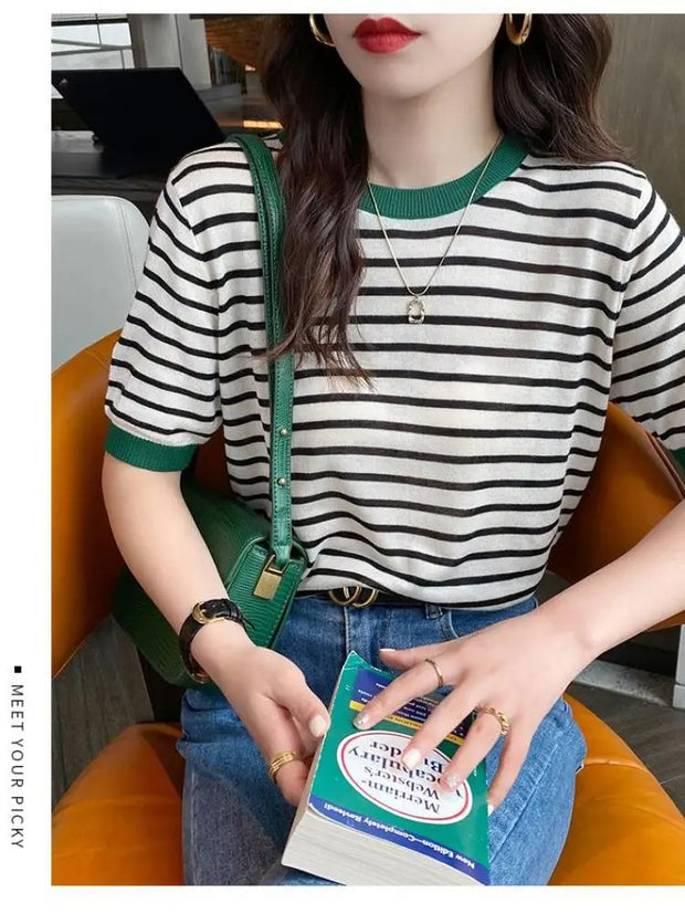 2025 Stripe Tops Women Knitted