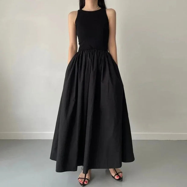  New Summer Simple Elegant Black Long Dress