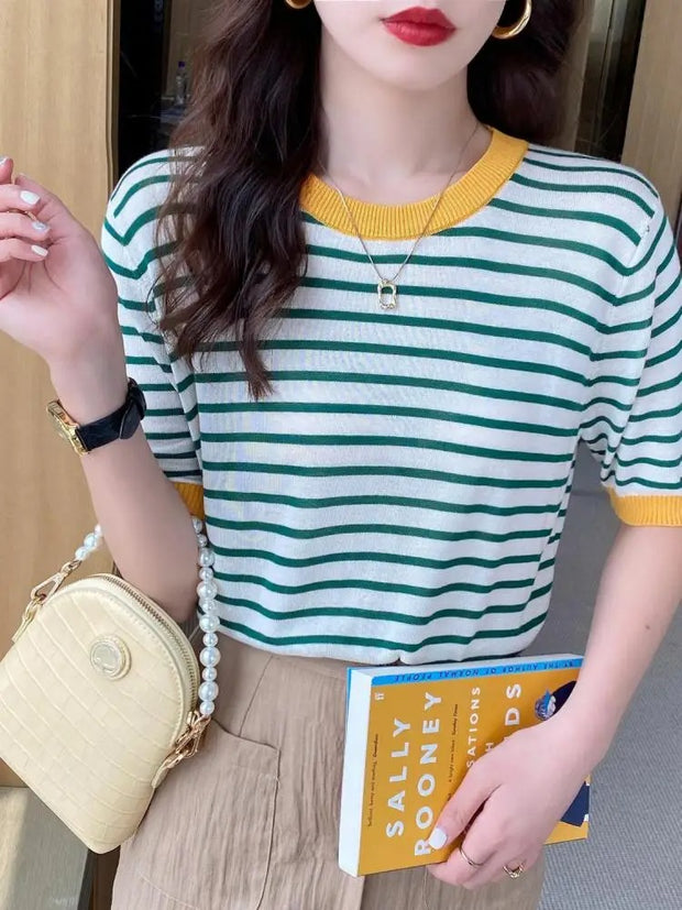 2025 Stripe Tops Women Knitted