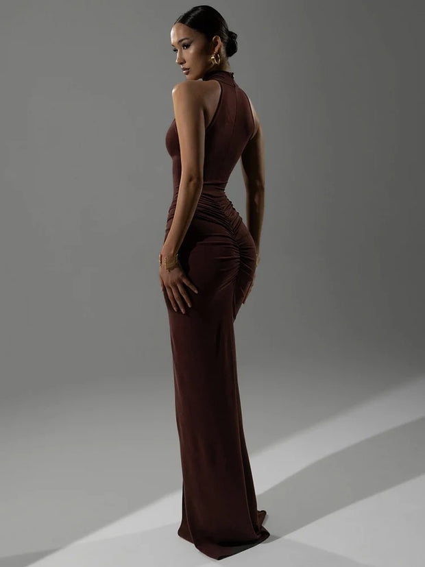 Mozision Halter Ruched Sleeveless Dress for Women