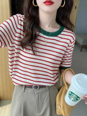 2025 Stripe Tops Women Knitted