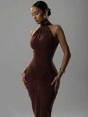 Mozision Halter Ruched Sleeveless Dress for Women