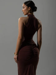 Mozision Halter Ruched Sleeveless Dress for Women