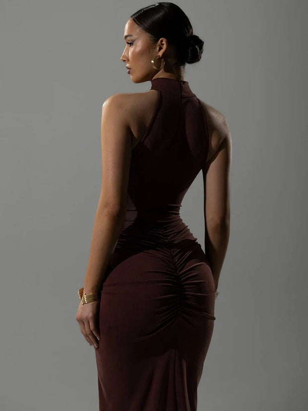 Mozision Halter Ruched Sleeveless Dress for Women