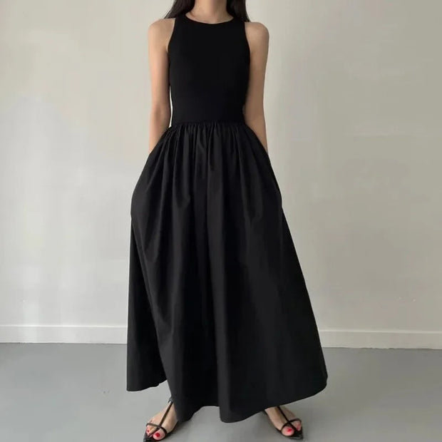  New Summer Simple Elegant Black Long Dress