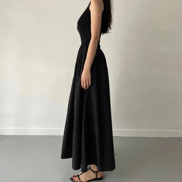  New Summer Simple Elegant Black Long Dress