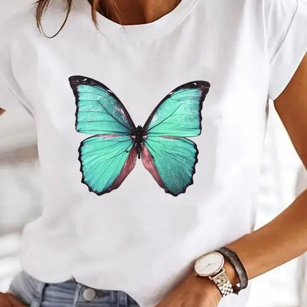 Love Heart Print Women Summer T Shirt Casual Style