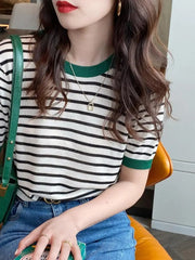 2025 Stripe Tops Women Knitted