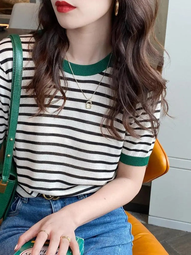 2025 Stripe Tops Women Knitted