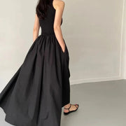  New Summer Simple Elegant Black Long Dress
