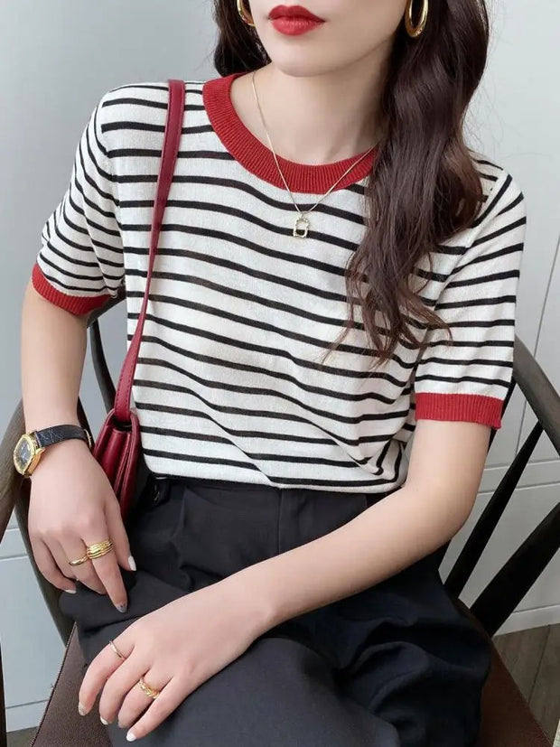 2025 Stripe Tops Women Knitted